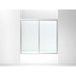 Deluxe 59-3/8 in. x 56-1/4 in. Framed Sliding Tub Door in Silver with Rain Glass Texture