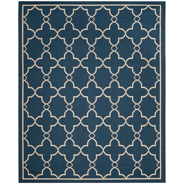 Courtyard 8 ft. x 10 ft. Blue Trellis Solid Color Geometric Indoor/Outdoor Area Rug