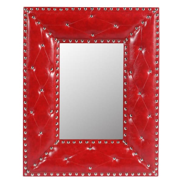 tunuo Elegt 21 in. W x 26 in. H Rectangular FramedWall Bathroom Vanity Mirror in Red