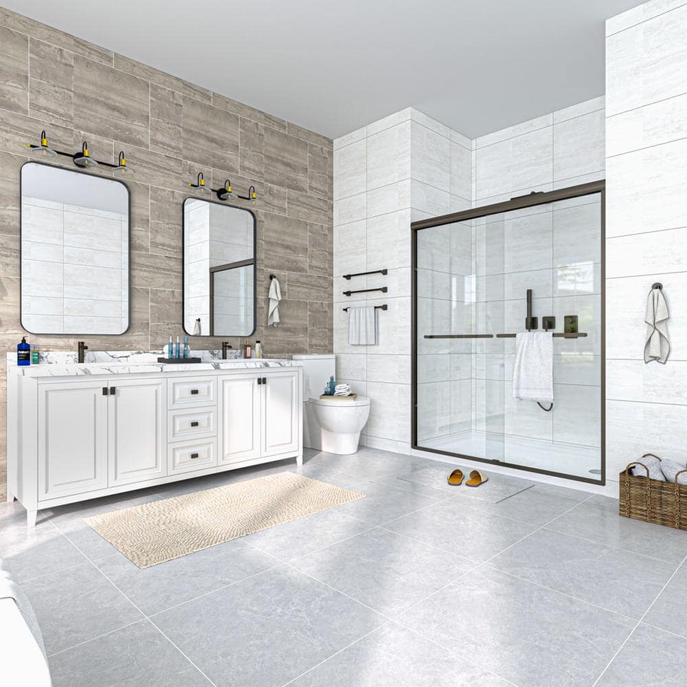 60'' Oil Rubbed Bronze Sliding Shower Door with Clear Glass