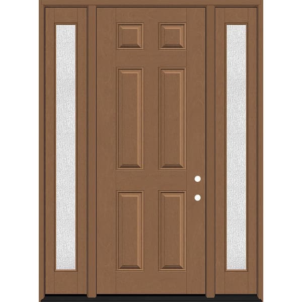 Steves & Sons Regency 64 in. x 96 in. 6 Panel LHIS Autumn Wheat Stain Mahogany Fiberglass Prehung Front Door w/Rain12in. SLs 6-9/16