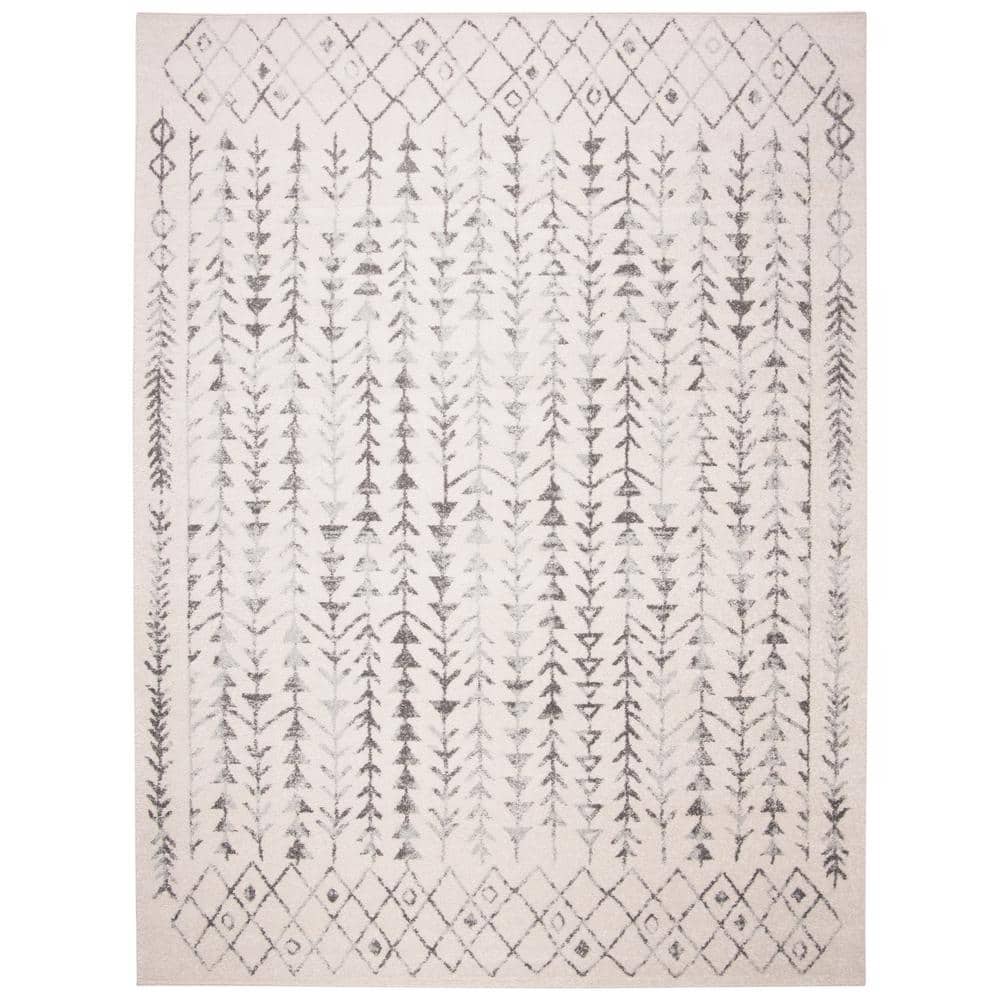 SAFAVIEH Tulum Ivory/Gray 9 ft. x 12 ft. Border Tribal Diamonds Area