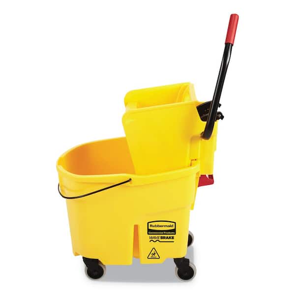 Rubbermaid Commercial Products WaveBrake 35 Qt. 2.0 Side-Press Mop Bucket  with Drain, Yellow 2064911 - The Home Depot