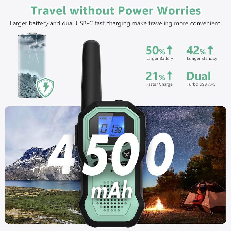 Reliable 35 Mile Range Rechargeable Waterproof Digital 2-Way Radio with Charger Cable (4-Pack)