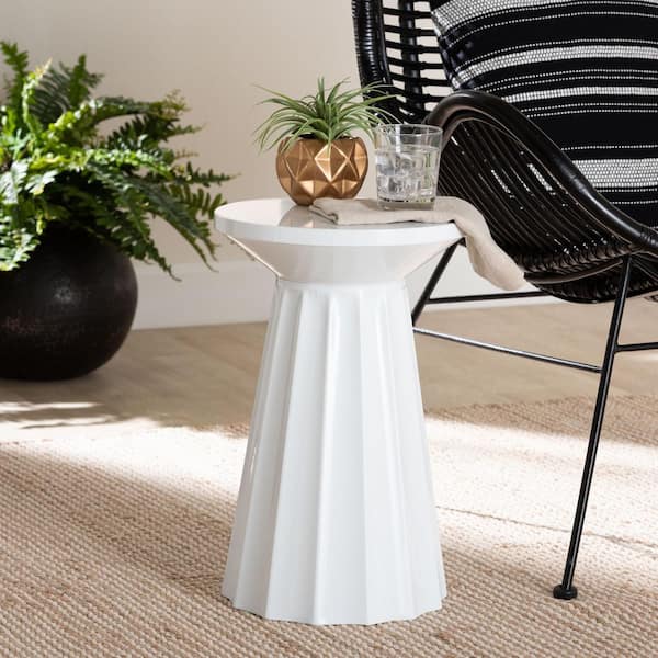 Ulmer 11.8 in. White Round Metal End Table