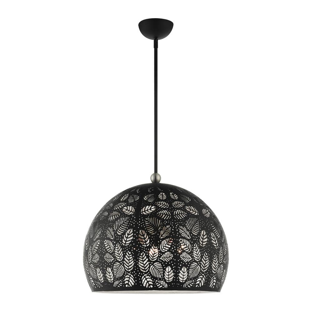 Chantily Bohemian Black and Nickel Globe Pendant with Crystal Accents