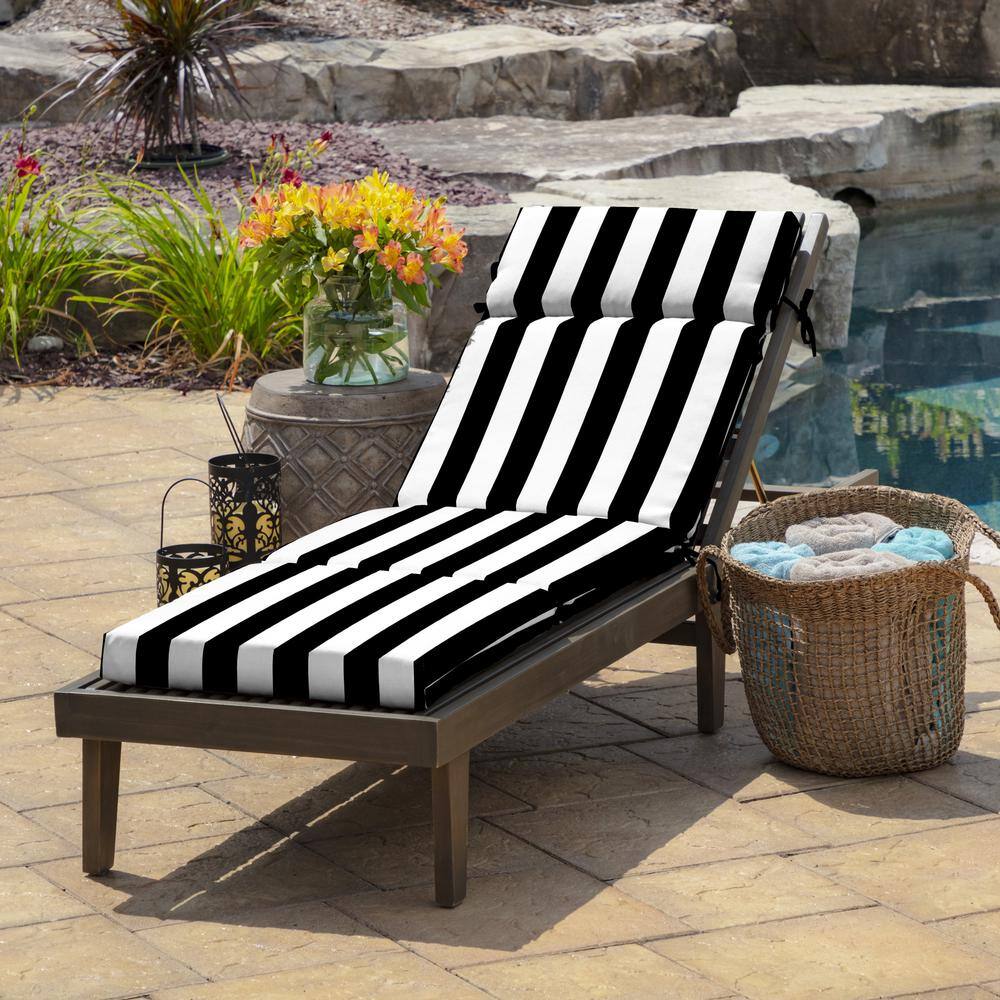 Black and White Striped Outdoor Chaise Lounge Cushion, 72 x 21 inches