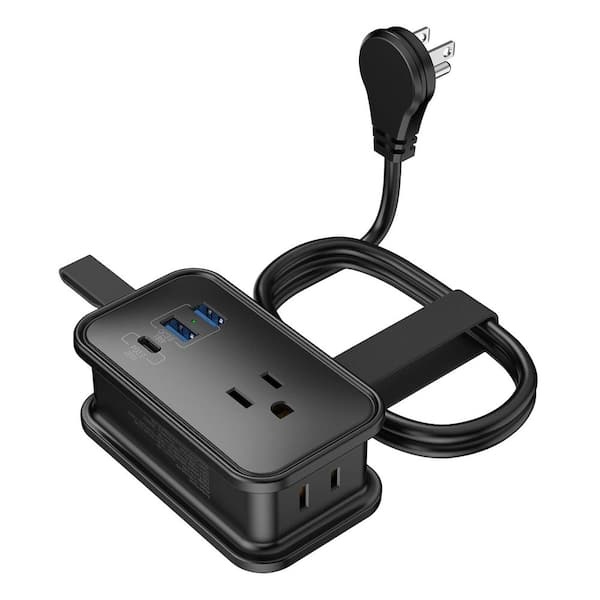3 ft. 3-Outlet 2 USB-A and 1 USB-C Ports Portable Travel Power Strip in Black