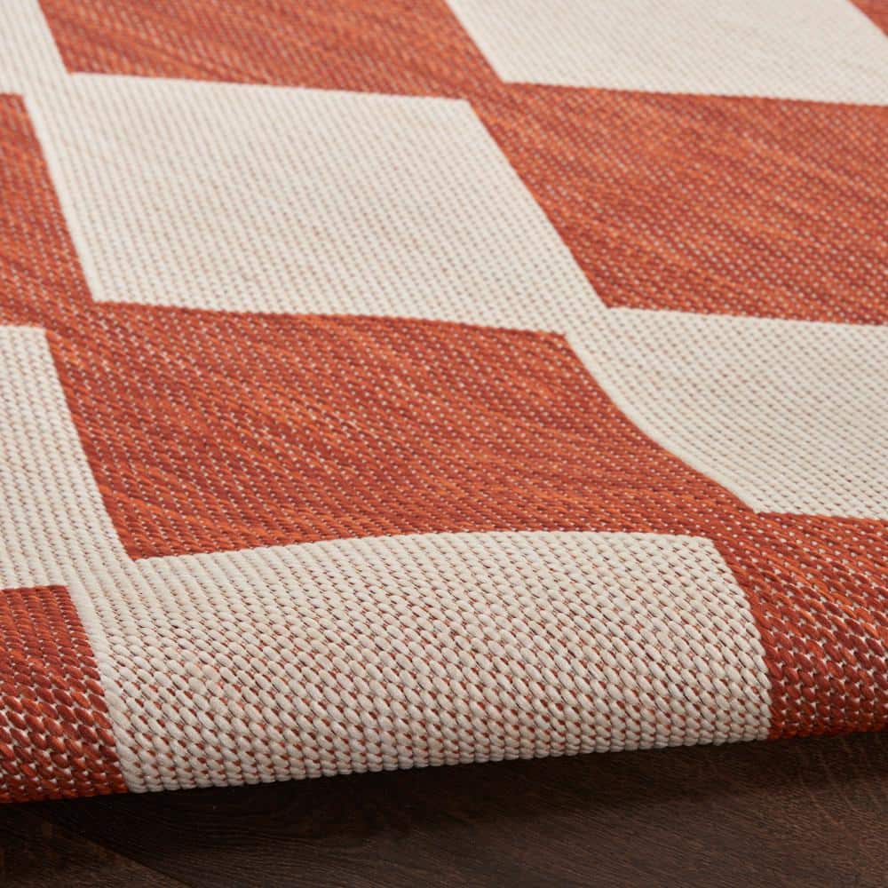 Positano Terracotta and Off-White Diamond Outdoor Rug 7' x 10'