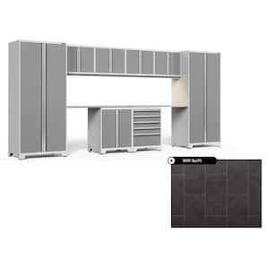 Pro Series 184 in. W x 84.75 in. H x 24 in. D Steel Cabinet Set in Platinum ( 10- Piece ) with 600 sqft Flooring Bundle