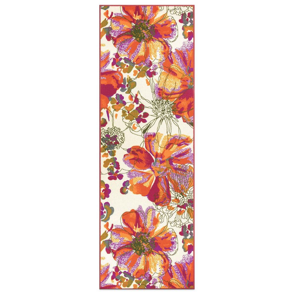 Contemporary Bright Flowers Non-Slip (Non-Skid) Multi 2 ft. 7 in.  x 8 ft.  Indoor Runner Rug price history on PriceWatchPro