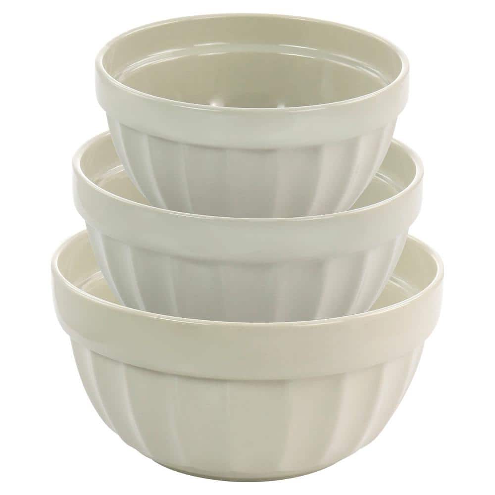 Beige Stoneware 3-Piece Serving Bowl Set
