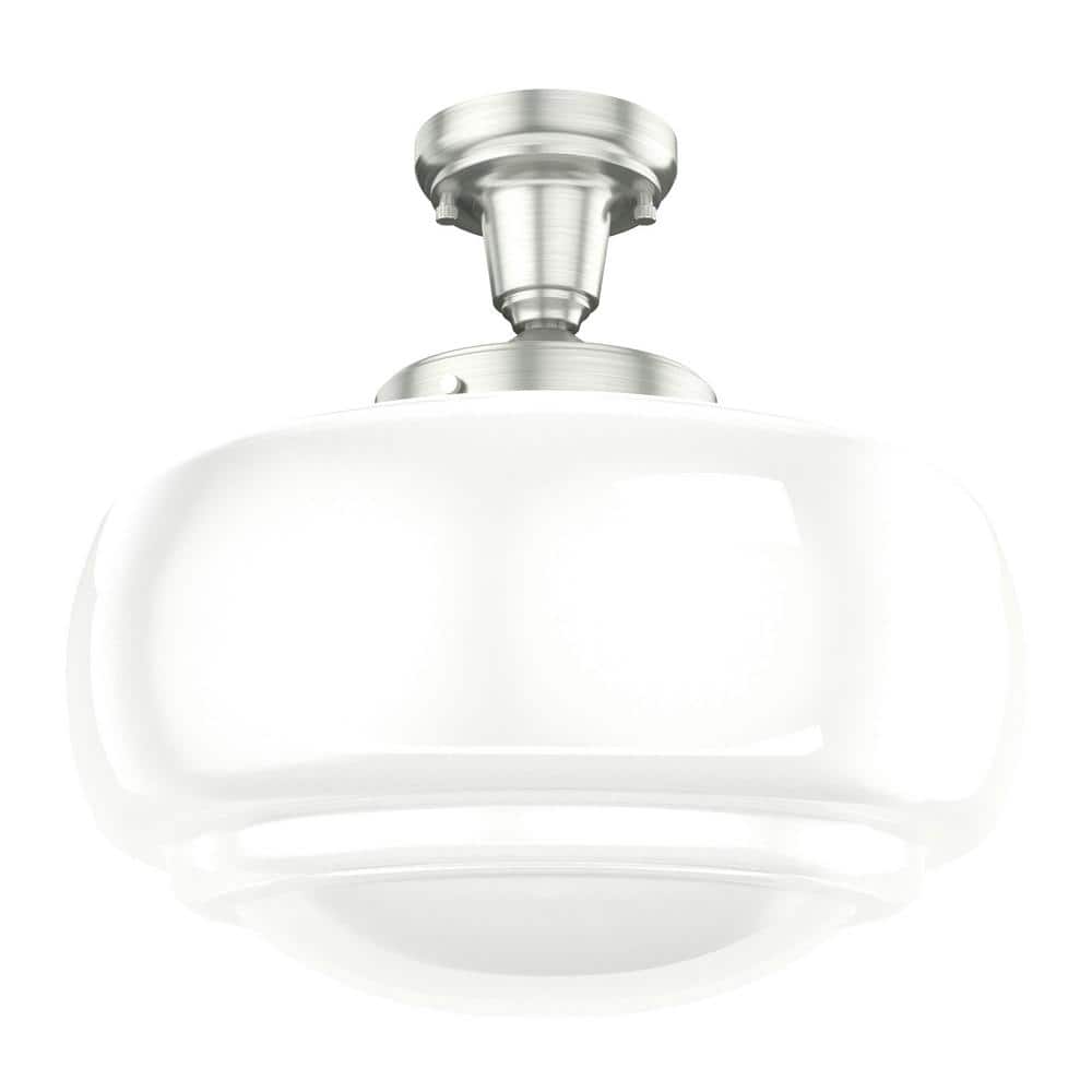 Transitional Brushed Nickel LED Pendant with Glass Shade