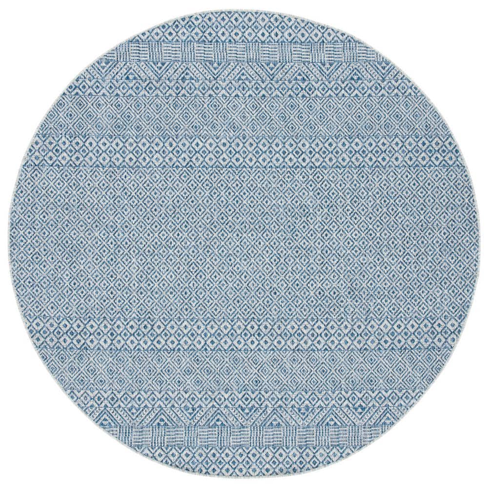 Courtyard Gray/Blue 10 ft. x 10 ft. Geometric Diamond Indoor/Outdoor Round Area Rug price history on PriceWatchPro