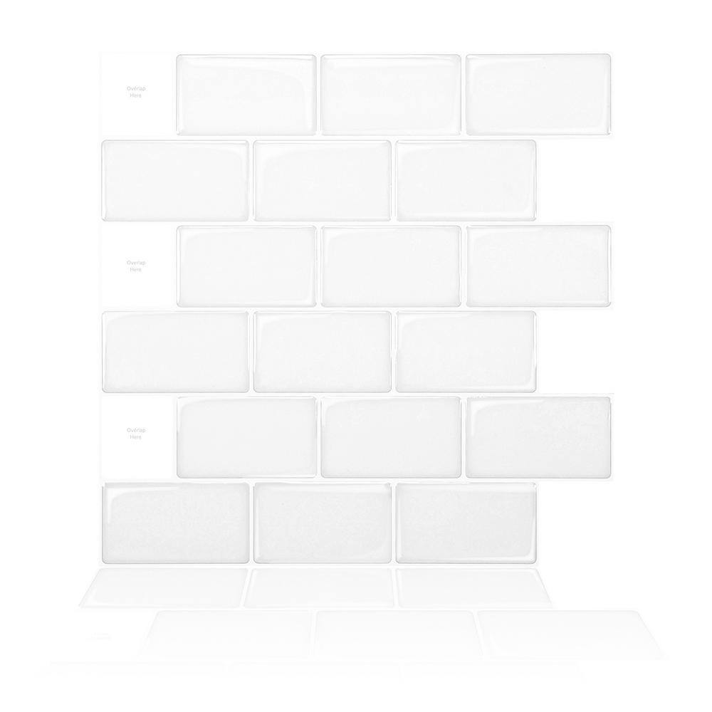 LONGKING 10-Sheet Peel and Stick Backsplash Tile for Kitchen Backsplash,  12x12 inches Off White Subway Tile with Grey Grout 