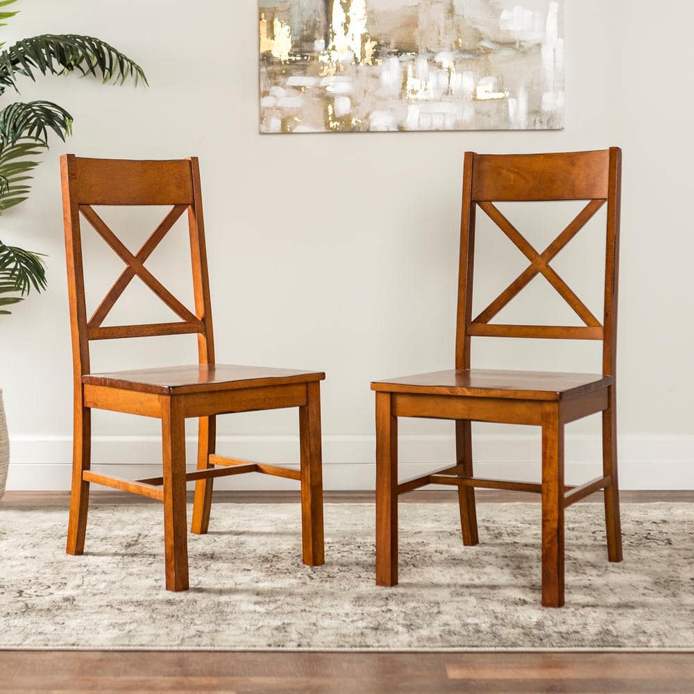 Antique Brown Cross-Back Solid Wood Dining Chair Set