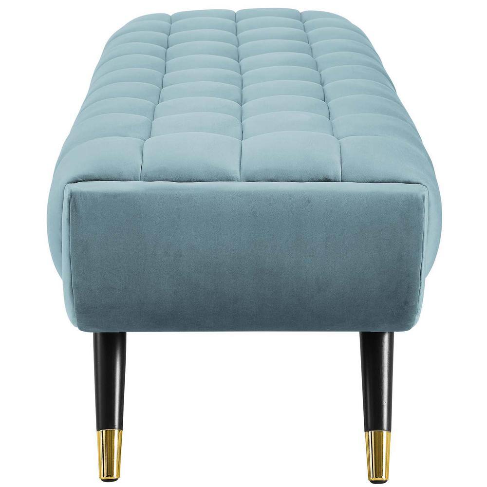 Sea Blue Tufted Velvet Bench with Gold Accents