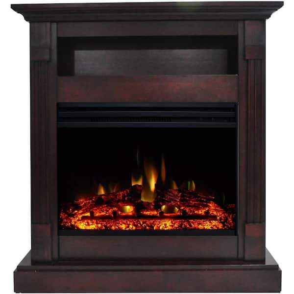 Hanover Drexel 33.9 in. Freestanding Electric Fireplace in Mahogany with Multi-Color Flames