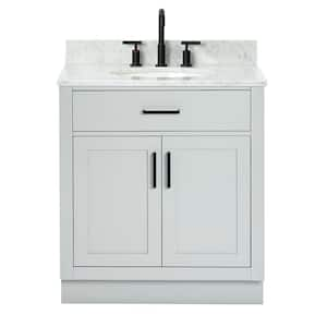 Hepburn 31 in. W x 22 in. D x 35.25 in. H Bath Vanity in Grey with White Carrara Marble Vanity Top with White Basin