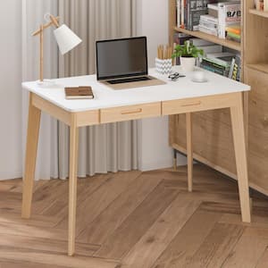 39.4 in. W-29.5 in. H White Rectangular MDF Computer Desk with 2-Drawers