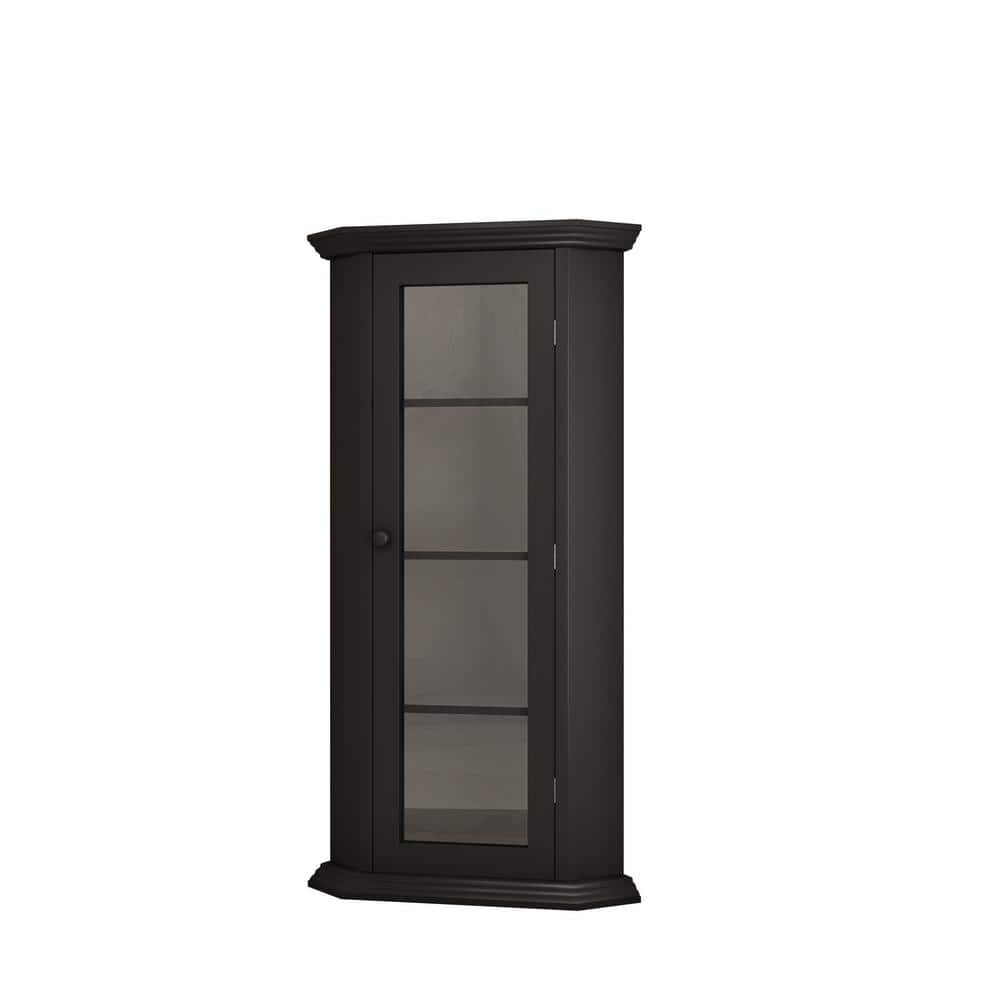 URTR Black Brown Wood Storage Cabinet Corner Floor Cabinet With Shelves ...