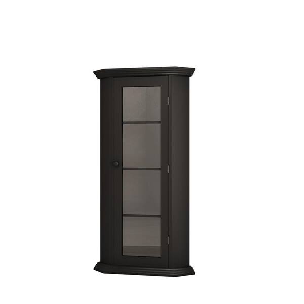 wetiny Black Brown Accent Storage Cabinet with Glass Door