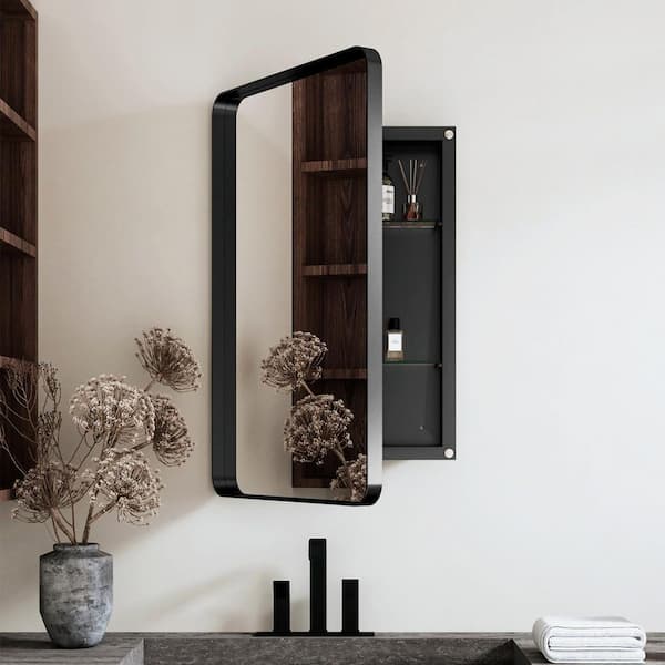 20 in. W x 30 in. H Matte Black Rectangular Metal Framed Recessed/Surface Mount Medicine Cabinet with Mirror