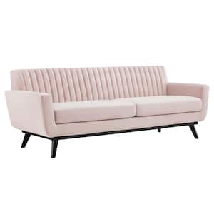 Engage 90.5 in. Channel Tufted Performance Velvet Rectangle Modern 3-Seat Straight Sofa in Pink