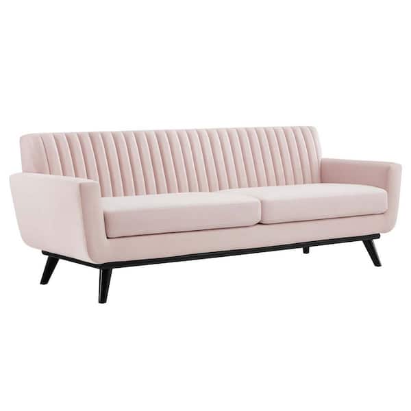 MODWAY Engage 90.5 in. Channel Tufted Performance Velvet Rectangle Modern 3-Seat Straight Sofa in Pink