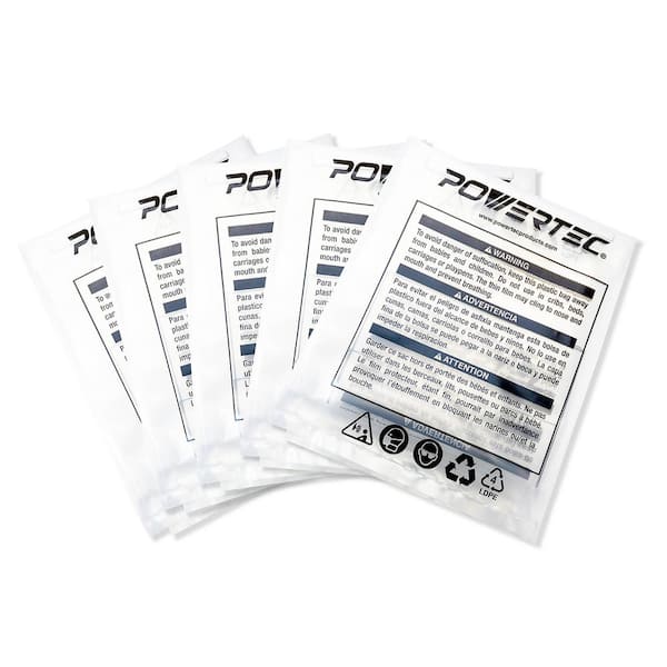 POWERTEC 20 in. Dia x 43 in. Clear Plastic Dust Collection Bag (5-Pack)