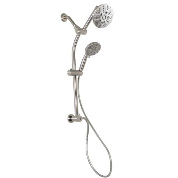 Westbrass Drill-Free Adjustable Slide Bar with Diverter, 6-Function Shower Head and Hand Shower and 5 ft. Hose, Satin Nickel