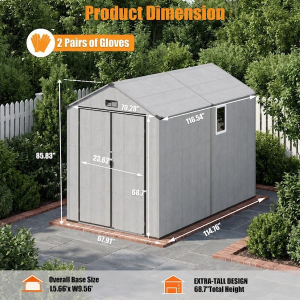 PABIMIA 6 ft. W x 10 ft. D Resin Plastic Storage Shed with Floor