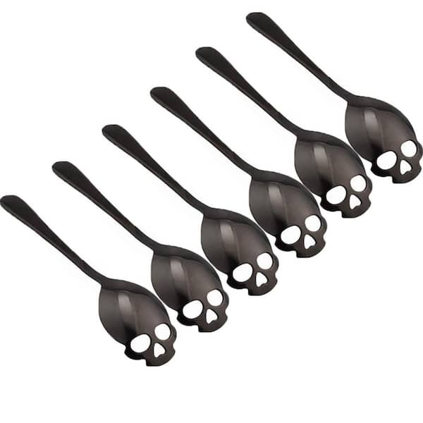6-Piece Black 18/10 Stainless Steel Skull Design Sugar Dessert Tea and Coffee Stirring Spoon Flatware Set