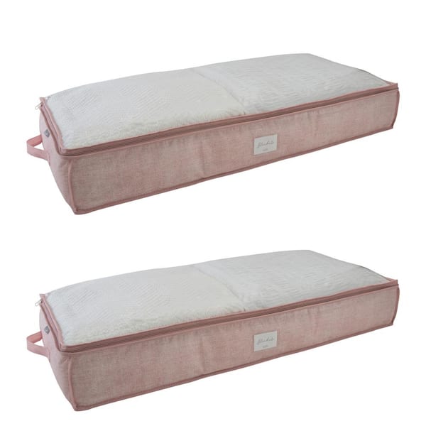 SIMPLIFY 40 in. x 18 in. x 6 in. Non-Woven PP Fabric 2 Pack Under the Bed Storage Bag in Blush Pink