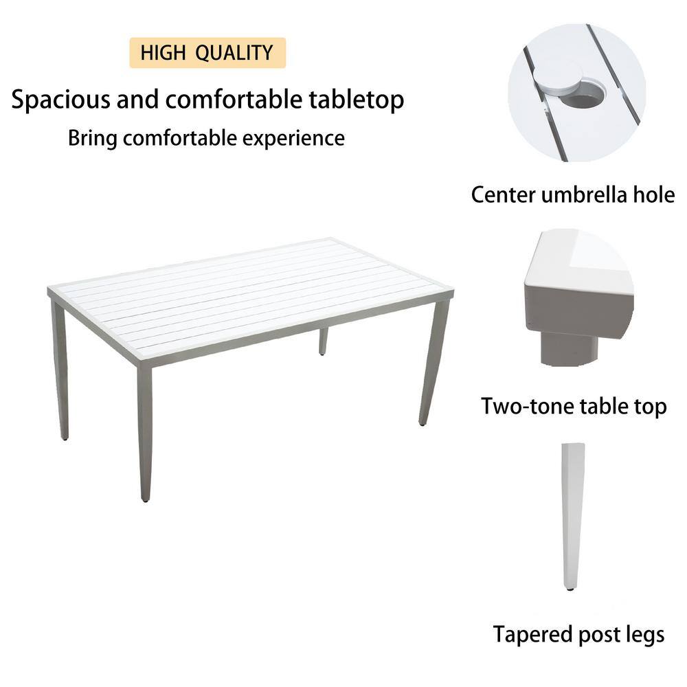7-Piece White and Gray Aluminum Outdoor Dining Set with Cushions