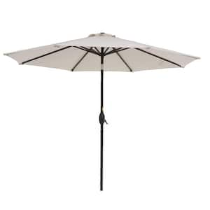 9 ft. Steel Beige Outdoor Tiltable Patio Umbrella Market Umbrella With Crank Lifter