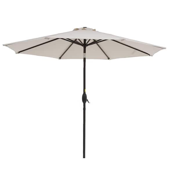 Unbranded 9 ft. Steel Beige Outdoor Tiltable Patio Umbrella Market Umbrella With Crank Lifter
