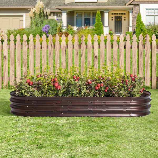 LuxenHome 5.6 ft. Oval Brown Metal Garden Bed WHPL431 - The Home Depot