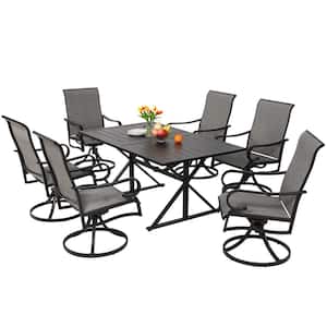7-Piece Patio Dining Set, Swivel Outdoor Chairs and 63 in. Metal Dining Table with 1.6 in.-2 in. Umbrella Hole