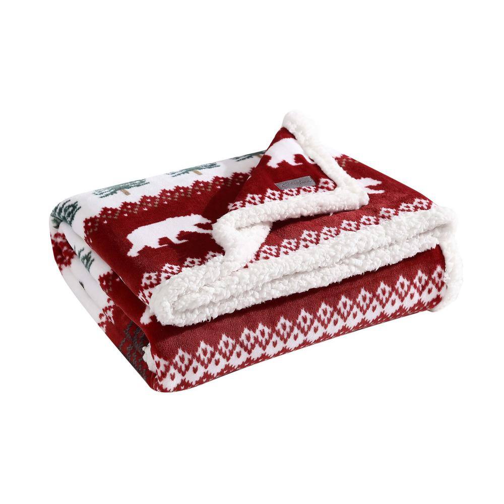 Grizzly Peak Red Reversible Sherpa Fleece Throw Blanket