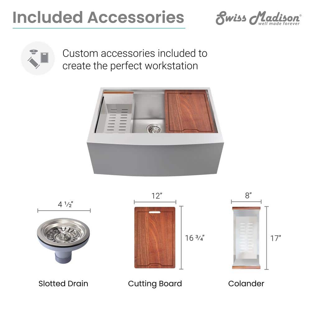 Rivage 30'' Stainless Steel Single Basin Apron Sink with Accessories