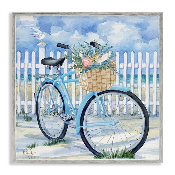 Stupell Industries Rosemary Beach Bicycle by Paul Brent Gray Framed Typography Giclee Art Print 12 in. x 12 in.