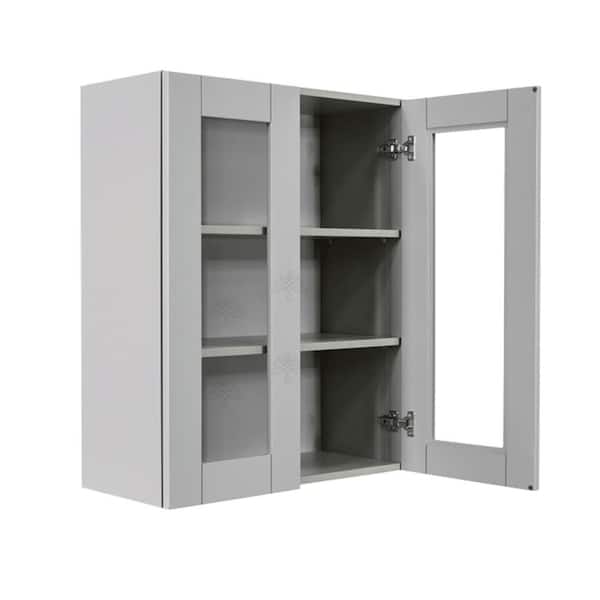 LIFEART CABINETRY Anchester Assembled 12x30x12 in. Wall Mullion Door Cabinet with 1 Door 2 Shelves in Light Gray