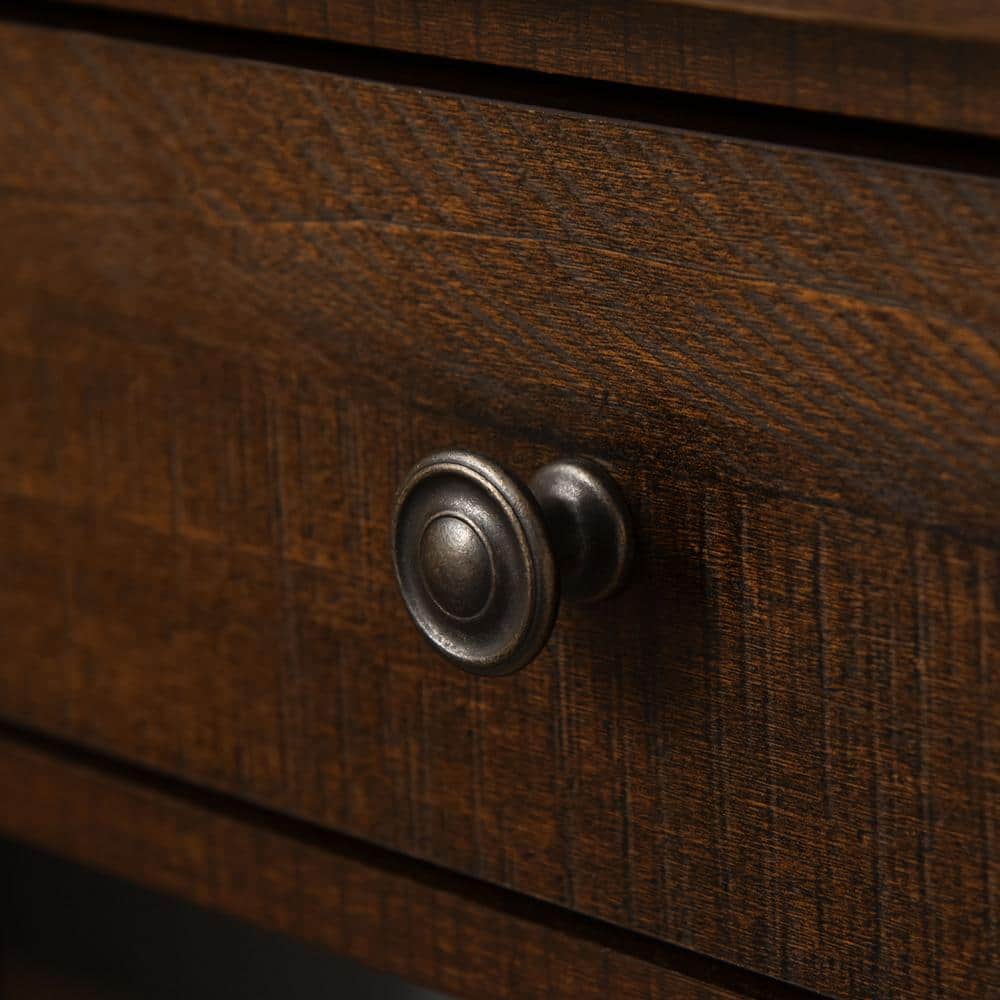 Dark Brown Wood End Table with Drawer and Shelf