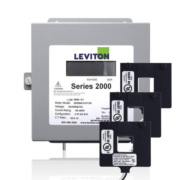 Leviton Series 2000 Three Phase Indoor Meter Kit, 480-Volt 3P4-Watt 800 Amp with 3 Split Core CTs, Gray