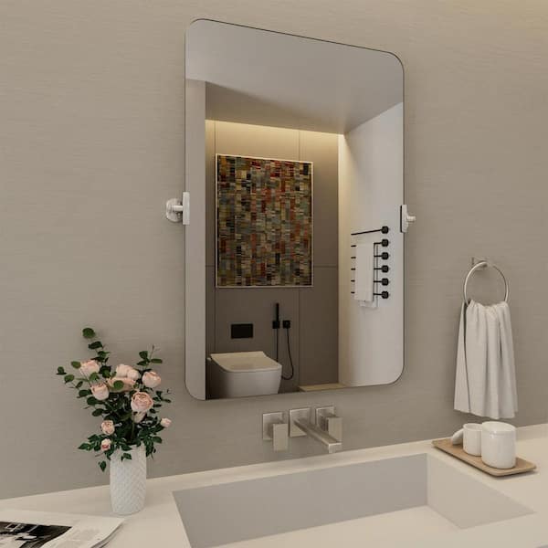 Nivorix Lunova 24 in. W x 36 in. H Rectangular Framed Tilt Wall Mount Bathroom Vanity Mirror in Brushed Nickel