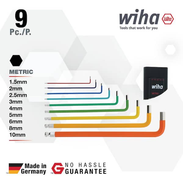 Wiha Color Coded Ball End Hex L Key Set Metric (9-Piece) 66980
