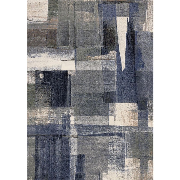 5 ft. x 8 ft. Blue Gray And Ivory Abstract Area Rug
