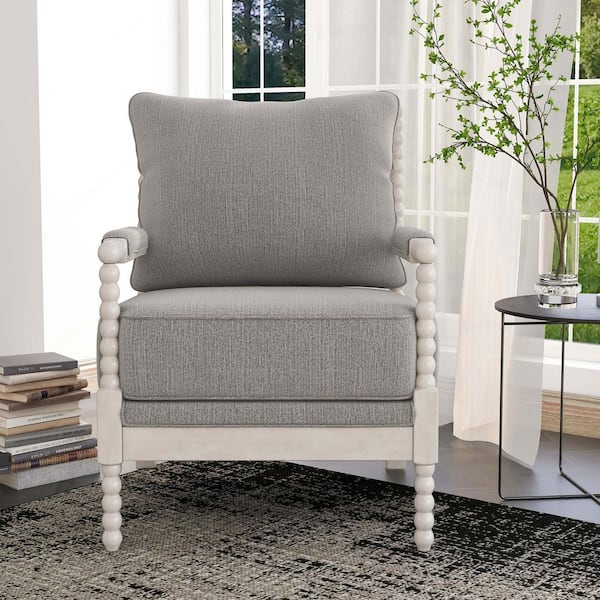 Yankton 31 in. Antique White/Gray Polyester Arm Chair