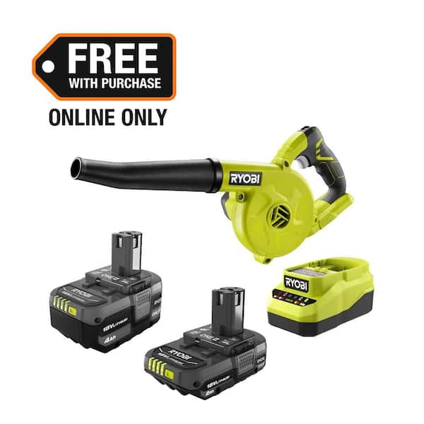 ONE+ 18V Lithium-Ion Kit with 2.0 Ah and 4.0 Ah Batteries, Charger, and ONE+ 18V Cordless Compact Workshop Blower